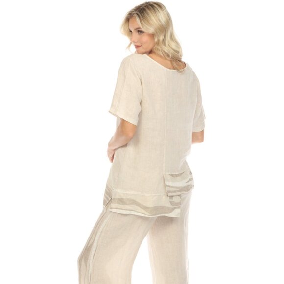 Beige Half Sleeves Top with Abstract Print - Picture 5 of 6